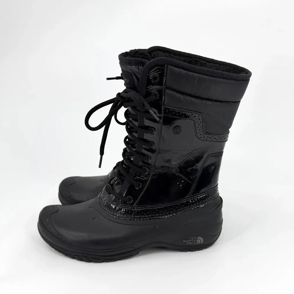 The North Face Black Patent Trim Waterproof Lace Up Snow Boots